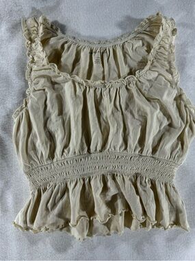 American Eagle Outfitters Cream Ruffled Smocked Tank cottagecore casual boho